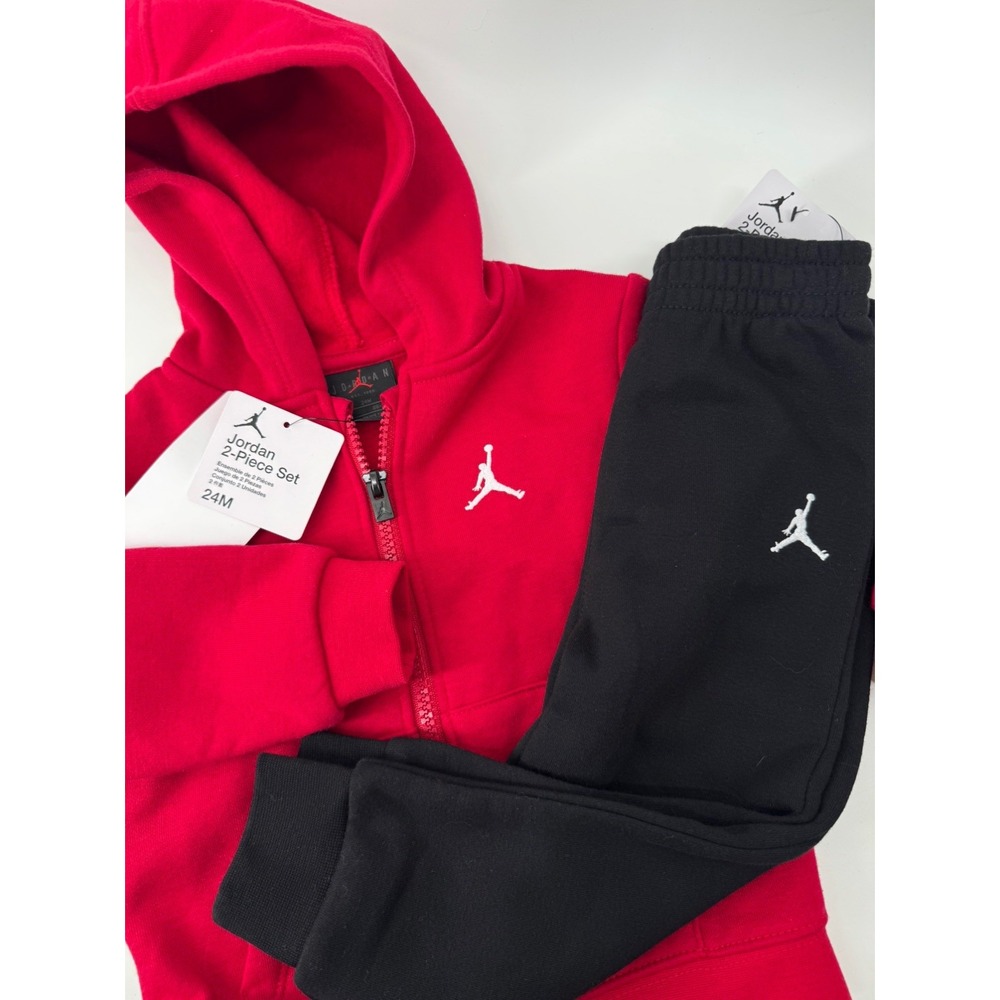 NWT NIKE AIR JORDAN 2 piece SET RED HOODIE & BLACK JOGGER SWEATPANTS 24 months